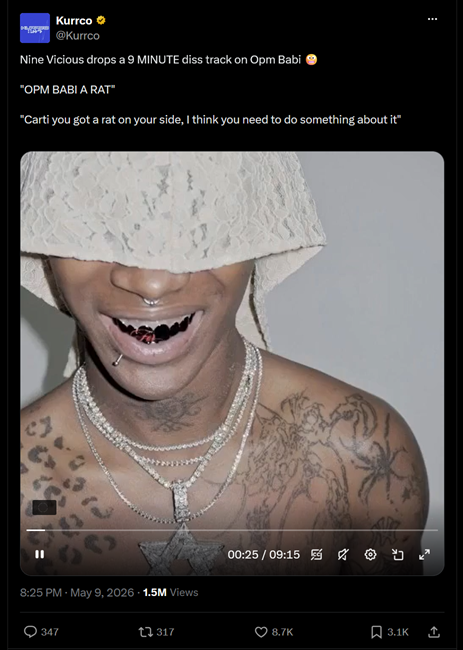 A tweet about the Nine Minute Diss Track
