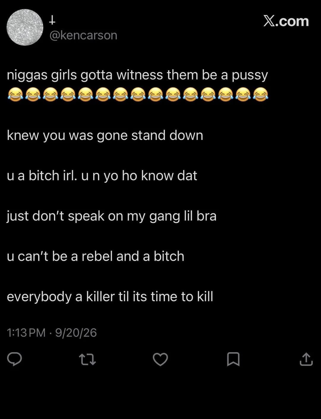 Screenshot of Ken Carson Tweet calling out Nine