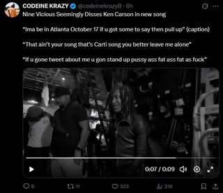 Screenshot about new Nine Vicious song saying Pull Up